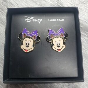 Disney Baublebar Minnie Mouse Cat Ears Earrings Purple Bow Halloween NWT